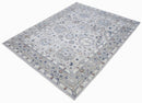 Ivory Silver Distressed Wool Area Rug 8x10 - Hand Knotted Traditional
