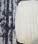 Beige and Gray Modern Chevron Handwoven Viscose Pouf Ottoman Style Floor Cushion