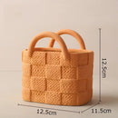 Handwoven ceramic vase orange woven basket planter living room decor by Decorbites