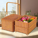 GobekUsa Handwoven Rattan Picnic Basket with Lid and Rectangular Outdoor Storage