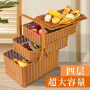 GobekUsa Handwoven Rattan Picnic Basket with Lid and Rectangular Outdoor Storage