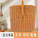 GobekUsa Handwoven Rattan Picnic Basket with Lid and Rectangular Outdoor Storage