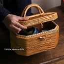 GobekUsa Handwoven Rattan Storage Box Tea Food Container Organizer