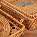 GobekUsa Handwoven Rattan Storage Box with Lid Chinese Knot Ornament for Kitchen Organization