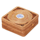 GobekUsa Handwoven Rattan Storage Box with Lid Chinese Knot Ornament for Kitchen Organization