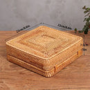GobekUsa Handwoven Rattan Storage Box with Lid Chinese Knot Ornament for Kitchen Organization