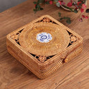 GobekUsa Handwoven Rattan Storage Box with Lid Chinese Knot Ornament for Kitchen Organization