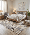 Handwoven Wool Area Rug Tribal Geometric Patterns Brown Gray