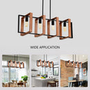 Hanging Lights for Hall with Rustic Wood, 4-Light Fixture & Black Metal Design