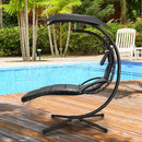 Hanging Curved Steel Swing Chaise Lounger with Removable Canopy by LJGDeals