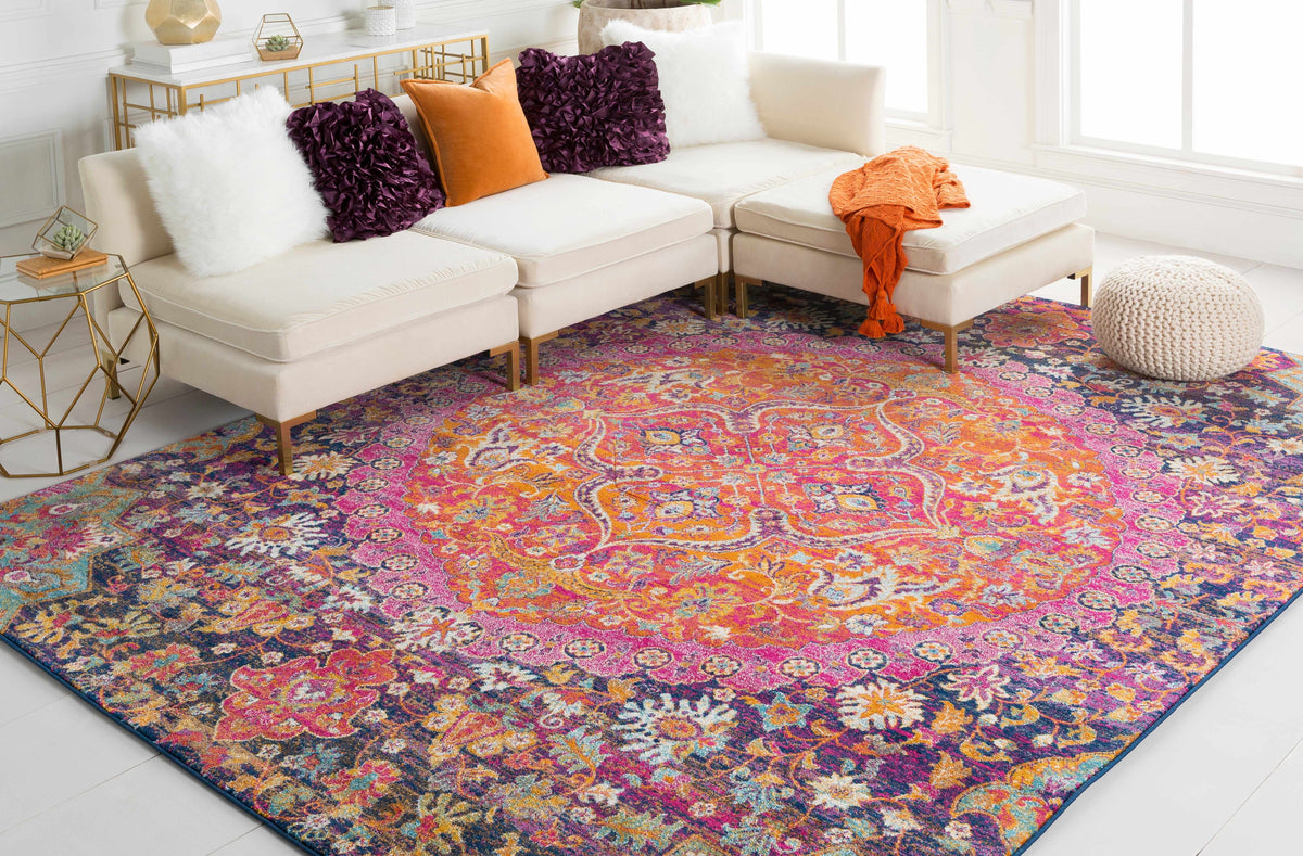 Burnt Orange Ojus Area Rug, installed in a room