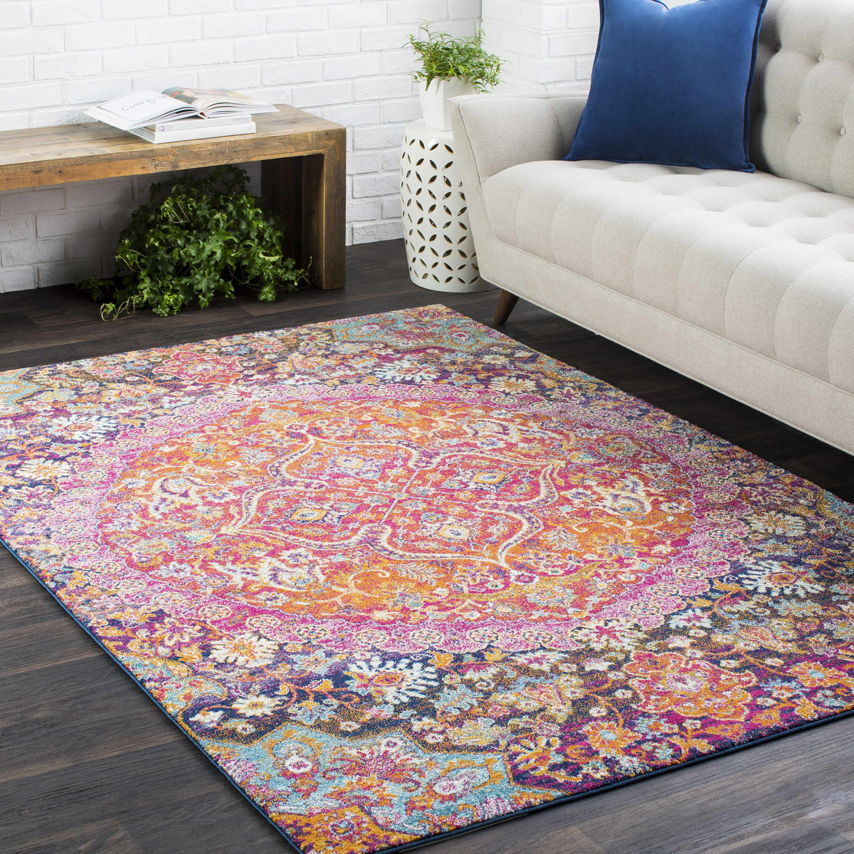 Burnt Orange Ojus Area Rug, installed in a room
