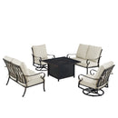 Black Aluminum Fire Table Set with Two Loveseats and Two Club Chairs
