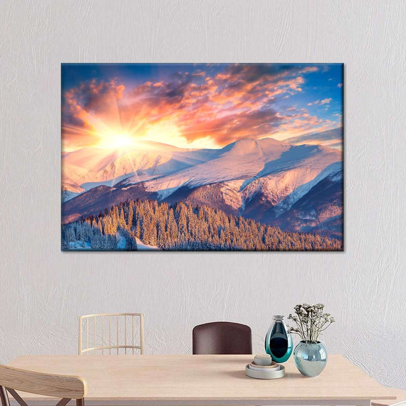 Snowy Mountain Sunrise Wall Art