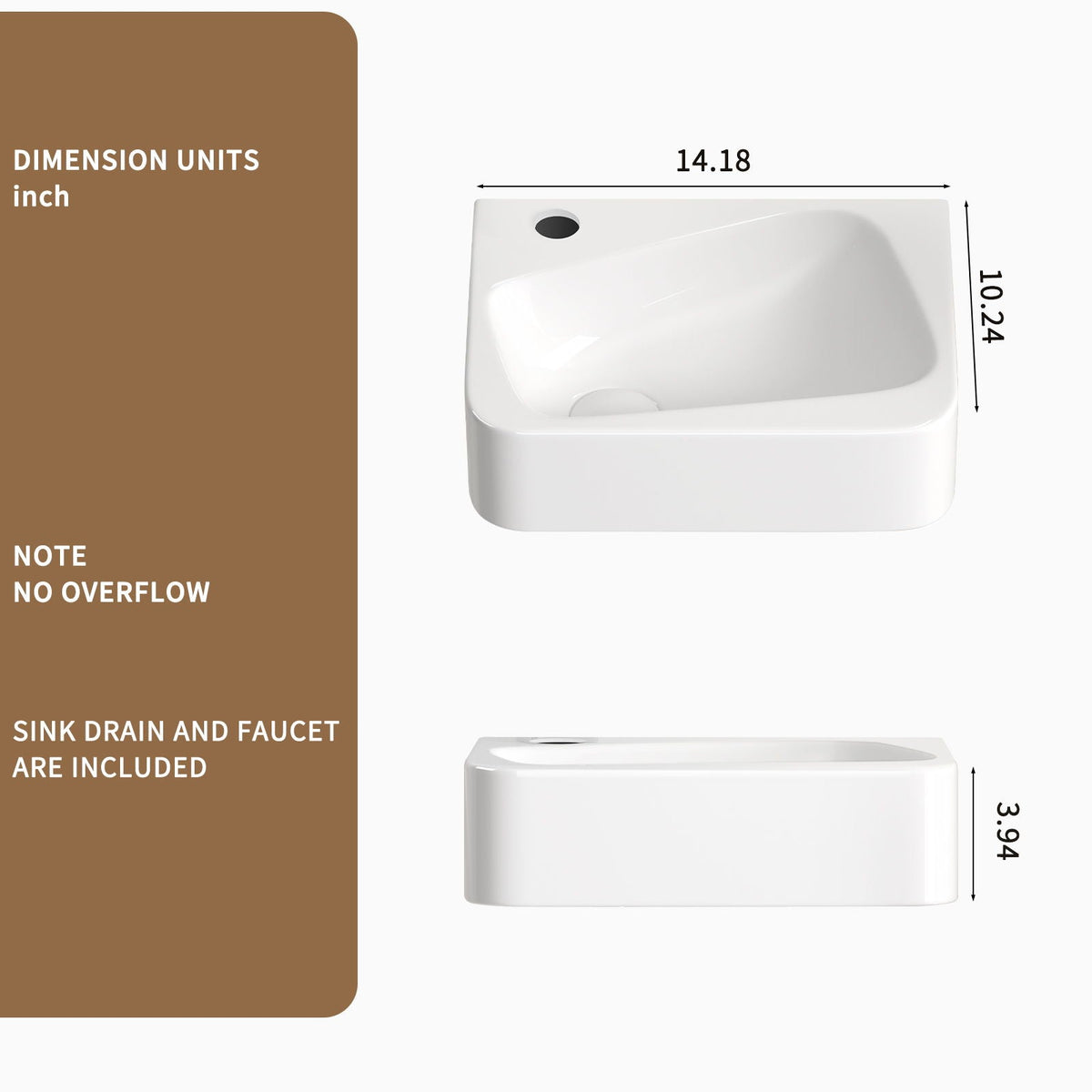 Wall Mounted Rectangle Vessel Sink With Faucet & Drain - Milk White, photo 2 of 4
