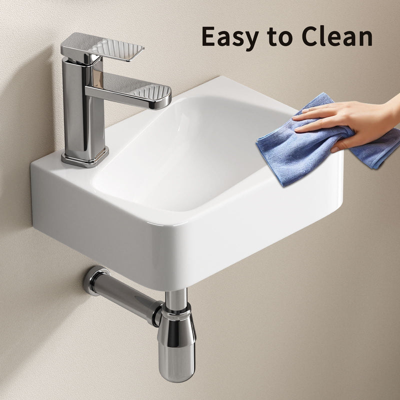 Wall Mounted Rectangle Vessel Sink With Faucet & Drain - Milk White, photo 4 of 4