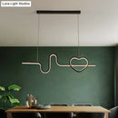 GobekUsa Heart and Line Island Metal Pendant Light - Artistic LED Ceiling Fixture for Dining Room