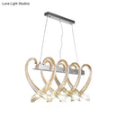 GobekUsa Heart-Shaped Chrome Island Light: Minimalist 8-Head Amber Glass Pendant for Restaurants