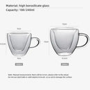Heart shaped double wall glass mug set kitchen drinkware by Decorbites