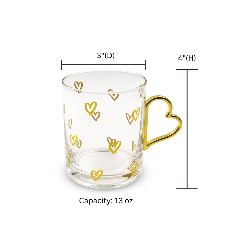 Gold Heart Glass Coffee Mug