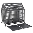 Heavy-Duty Carbon Steel Dog Kennel Cage Crate W/ Sloped Roof And Wheels, 48" (SAK73812)