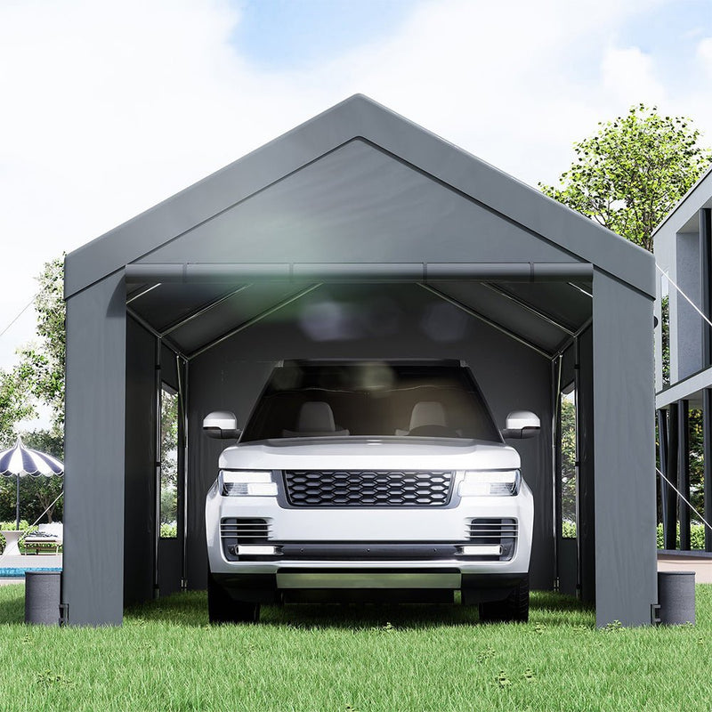 [12x20FT] Heavy Duty Outdoor Premium Garage Tarp Canopy Shelter W/ Removable Sidewalls (SAK94615)