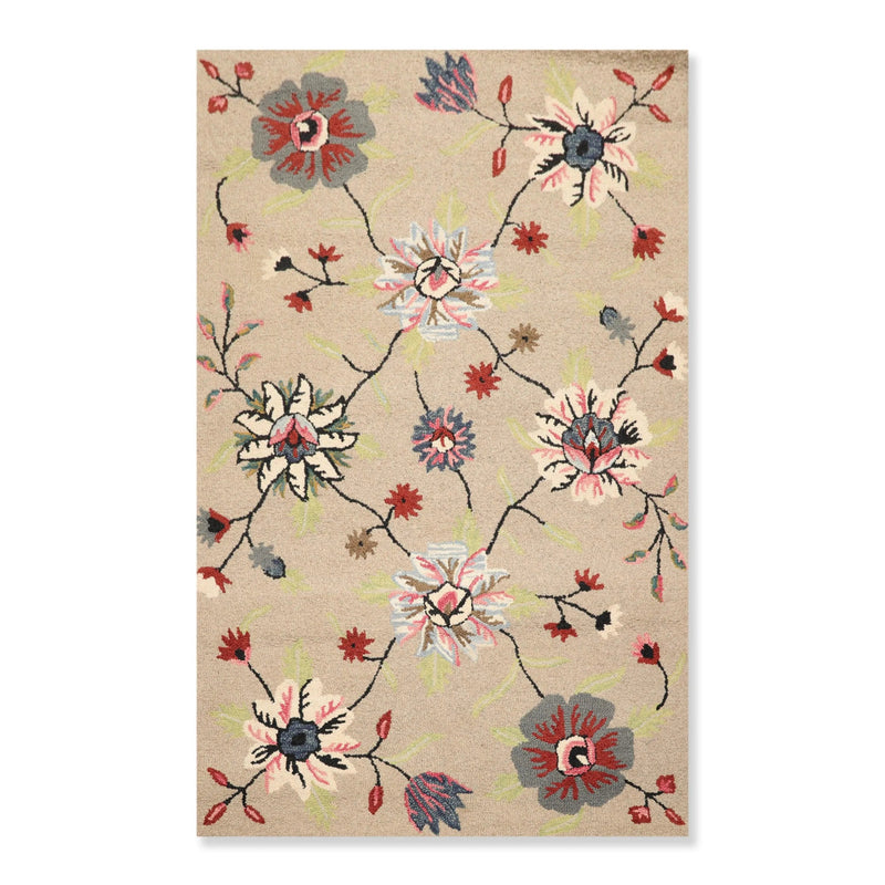 5' x 8' Handmade Wool Loop Pile Floral Traditional Oriental Area Rug Taupe