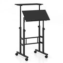 Mobile Standing Desk Height-Adjustable Laptop Cart with Split Top and Hanging Hooks by LJGDeals