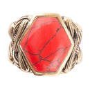 Hexagon Red Howlite Ring