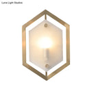 GobekUsa Hexagon Sconce Lighting: Postmodern Metallic 1-Bulb Brass Wall Lamp with Translucent Glass Shade