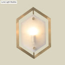GobekUsa Hexagon Sconce Lighting: Postmodern Metallic 1-Bulb Brass Wall Lamp with Translucent Glass Shade