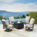 Black Aluminum Fire Table Set with Four Club Chairs