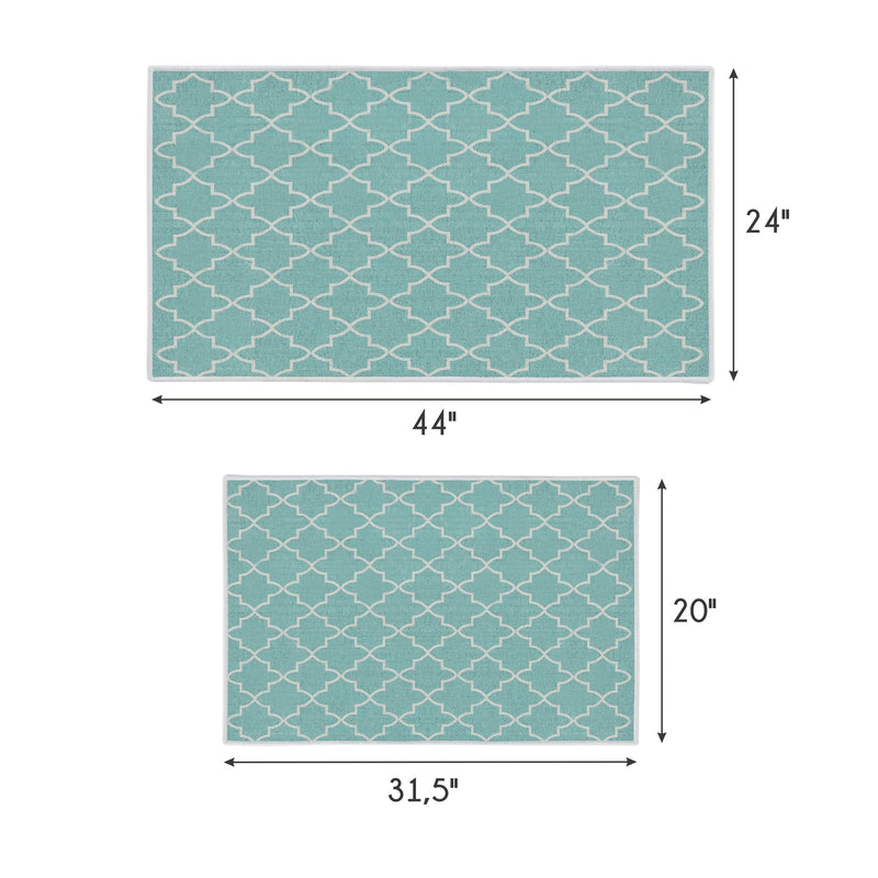 Geometric Design Non Skid Washable Kitchen Runner Rugs Set of 2| 44 x 24 and 31.5 x 20 Inches Floor Mats |Turquoise