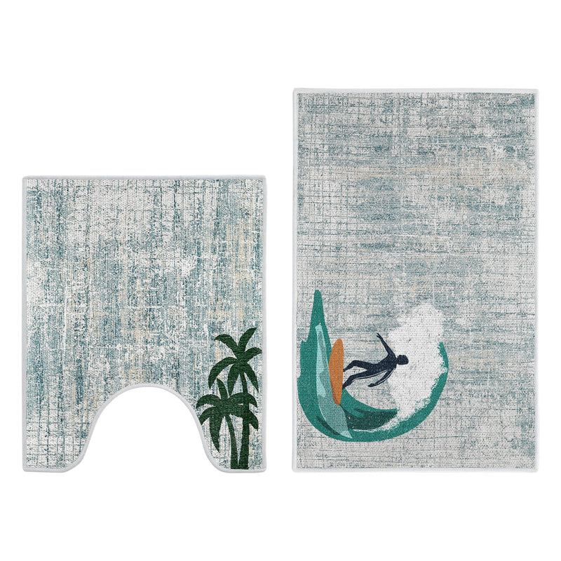 Miami Design 2 Piece Bathroom Rugs Set | Multicolor