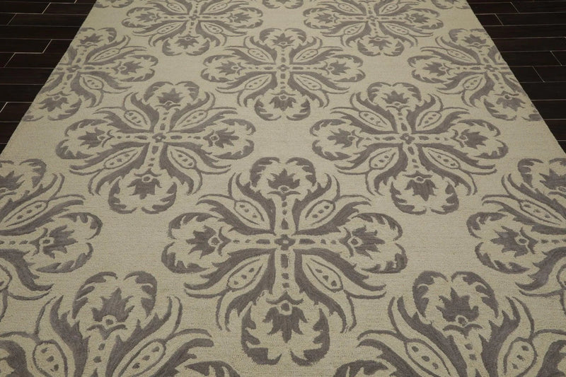 8' x 10' Handmade Wool Loop & Cut Pile Transitional Oriental Area rug Beige