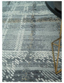 High-Low Ivory, Gray and Charcoal 8x10 hand knotted Contemporary wool Area rug