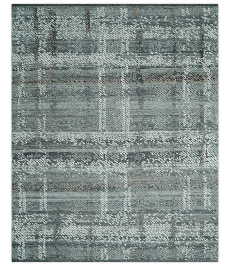 High-Low Ivory, Gray and Charcoal 8x10 hand knotted Contemporary wool Area rug