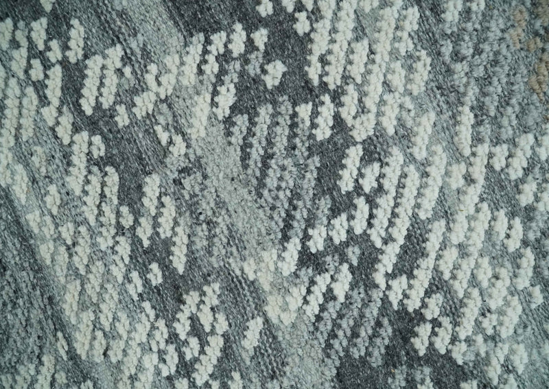 High-Low Ivory, Gray and Charcoal 8x10 hand knotted Contemporary wool Area rug