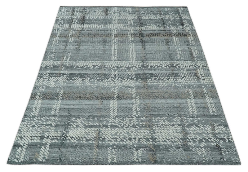 High-Low Ivory, Gray and Charcoal 8x10 hand knotted Contemporary wool Area rug
