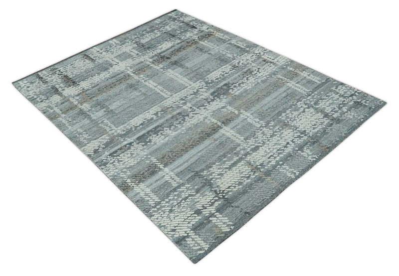 High-Low Ivory, Gray and Charcoal 8x10 hand knotted Contemporary wool Area rug