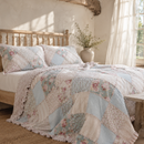 DaDa Bedding Hint of Mint Floral Pastel Cotton Patchwork Ruffle Bedspread Set (JHW-3036)