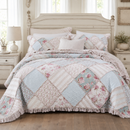 DaDa Bedding Hint of Mint Floral Pastel Cotton Patchwork Ruffle Bedspread Set (JHW-3036)