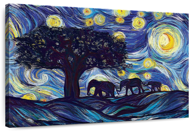 Elephant Family Starry Night Wall Art