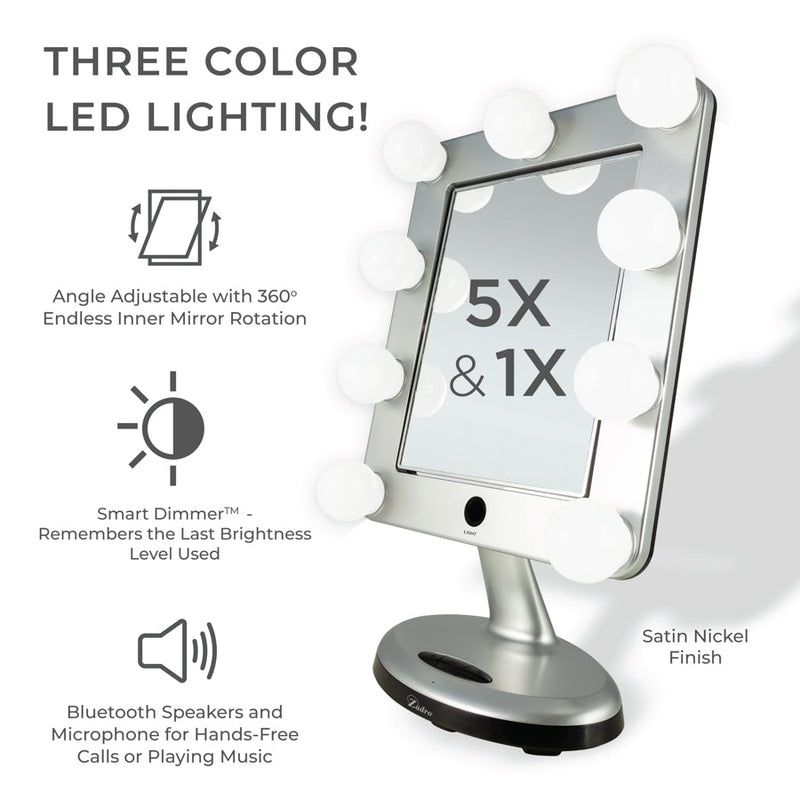 Melrose Lighted Makeup Mirror with Magnification & Bluetooth Speaker