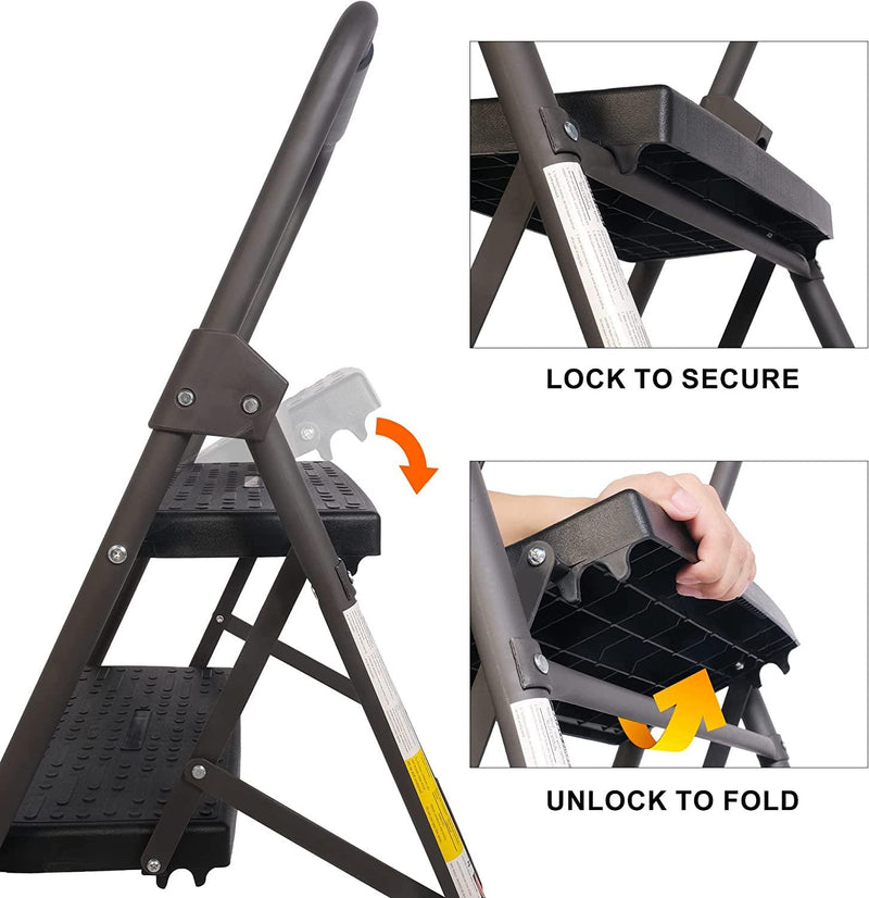 Step Ladder Folding Step Stool 2 Step Ladder with Wide Anti-Slip Pedal