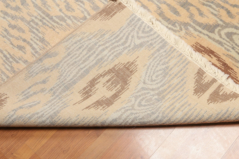 8' x 10' Hand Knotted Ikat Design 100% Wool Pile Area Rug Tan