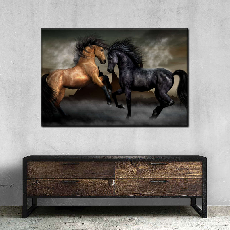 Clashing Wild Horses Wall Art