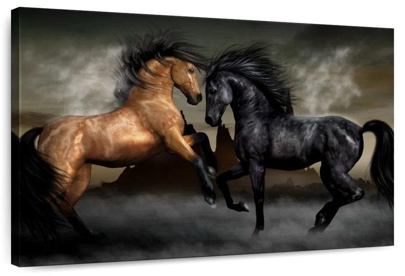 Clashing Wild Horses Wall Art