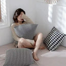 Houndstooth plaid pillow cover – black & white living room decor by Decorbites