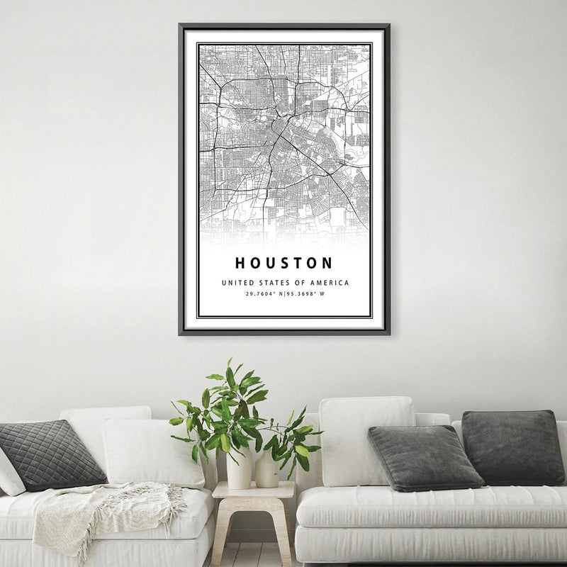 Houston White Map Canvas